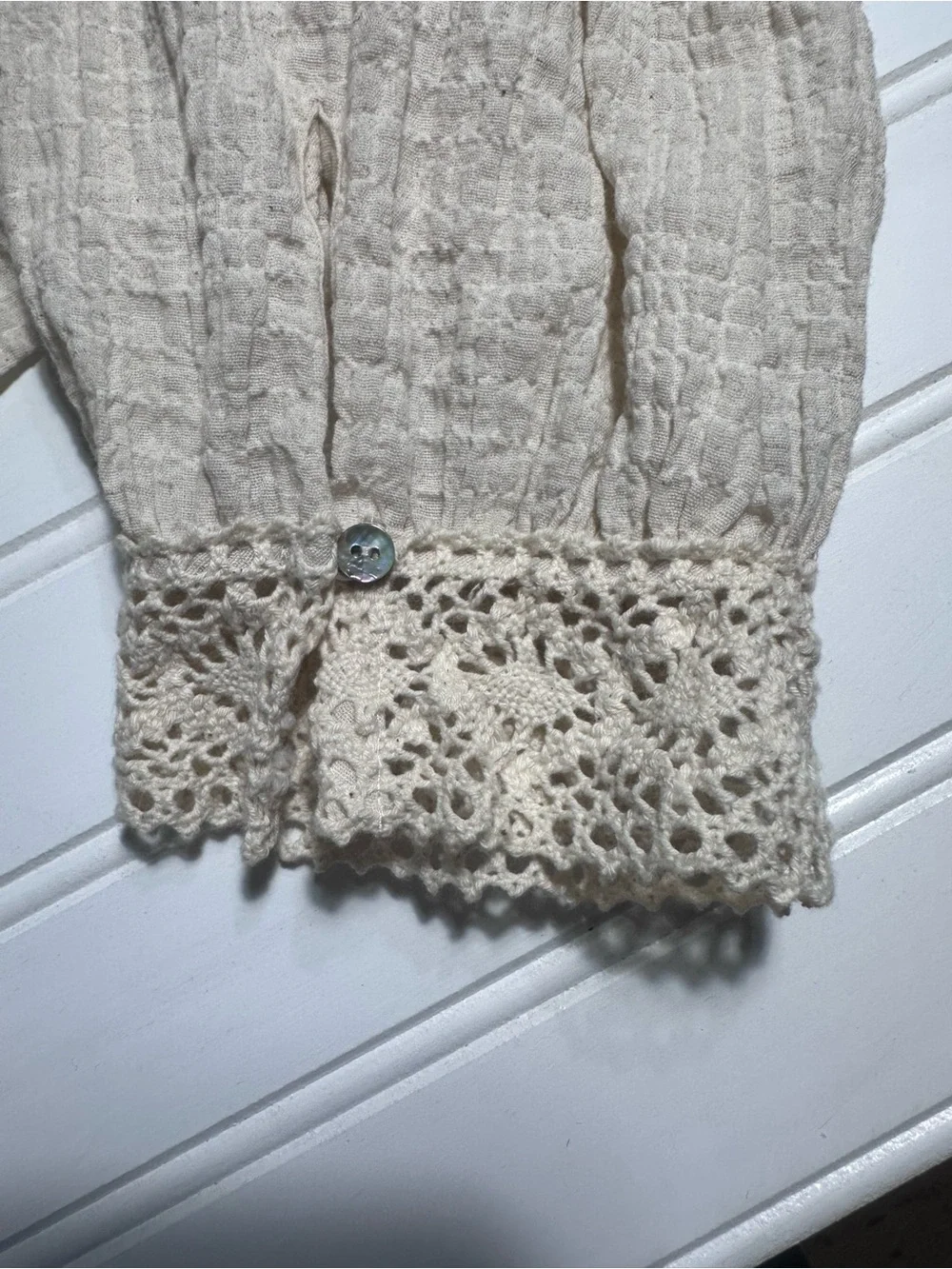 Zara cream crochet lace cropped long sleeve top women’s medium - Picture 7 of 10